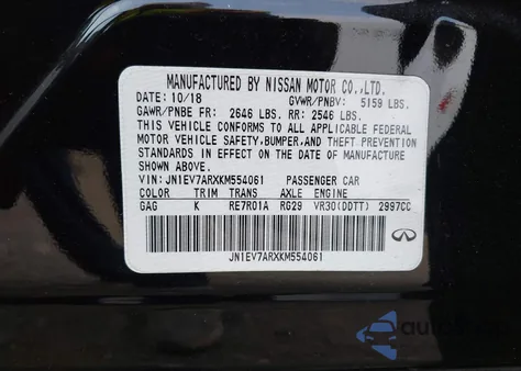 2019 Infiniti Q50 3.0T Luxe from USA, damaged, VIN JN1EV7ARXKM554061